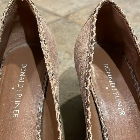 Donald J Pliner Tan Suede Wedge Shoes Womens Size 8.5N Snakeskin Leather - Picture 5 of 12